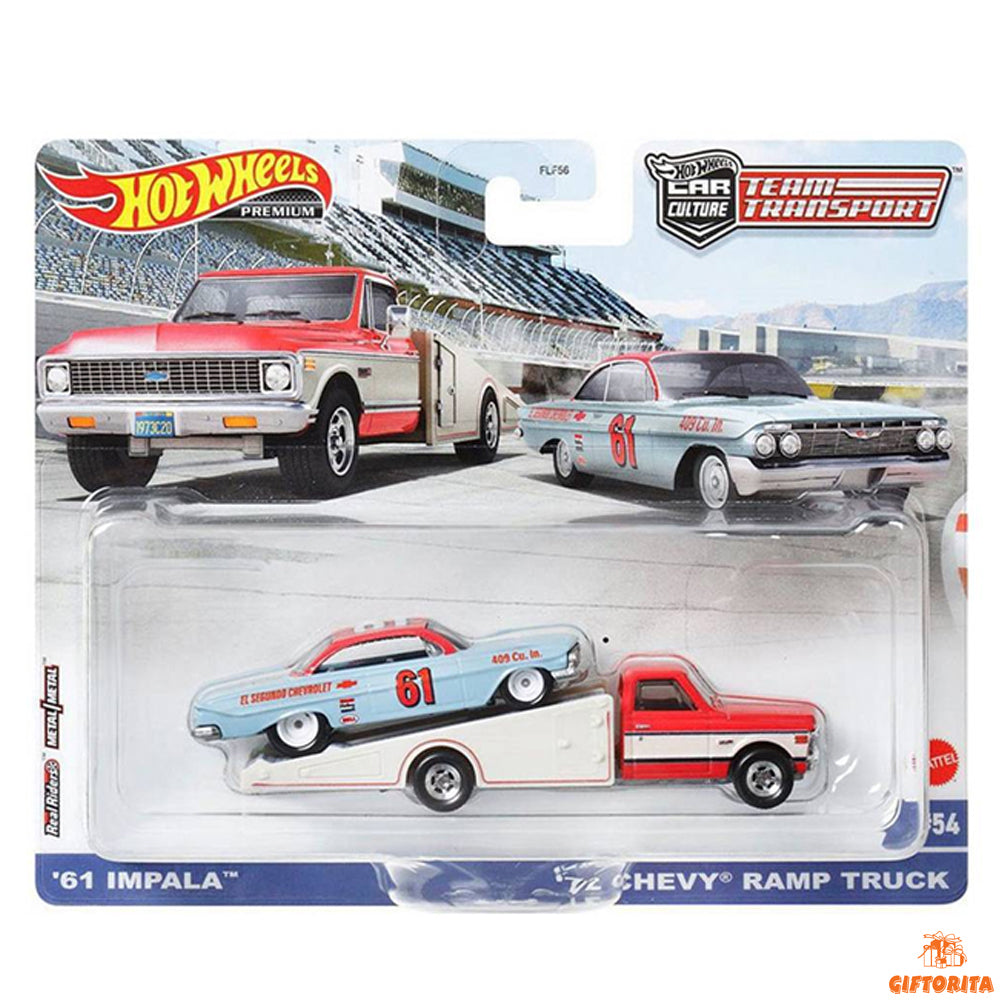 Hot Wheels Premium Team Transport (P00086) – CAR CULTURE – ’61 IMPALA AND ’72 CHEVY RAMP TRUCK # 54