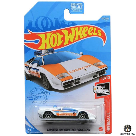 Hot Wheels Regular Lamborghini – Lamborghini Countach Police Car – 10/10 & 247/250 – White & Orange