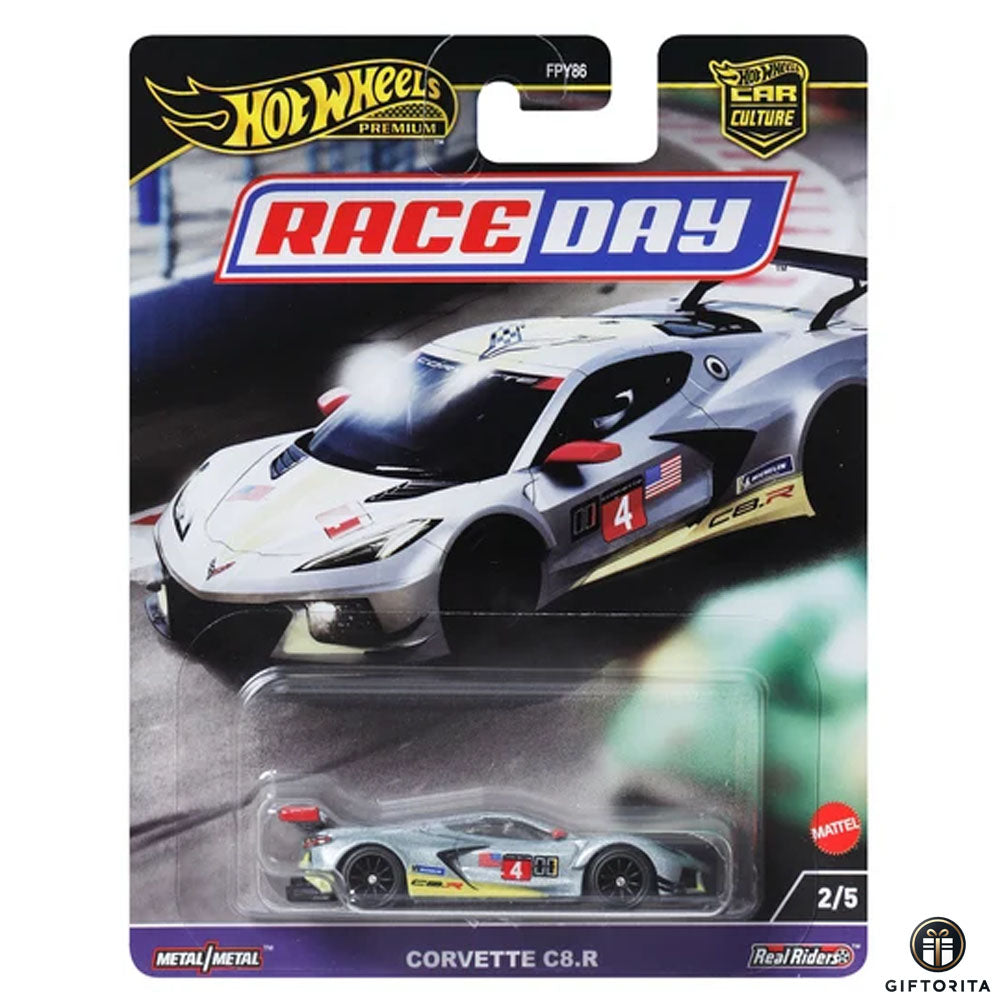 Hot Wheels Premium Single – Pop Culture # Race Day - Corvette C8.R - 2/5 - Silver