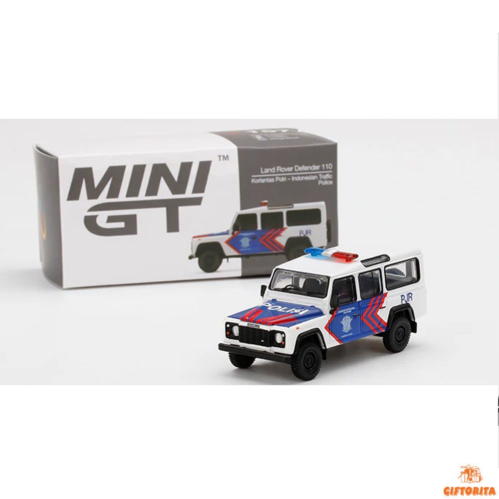 MINI GT 1:64 Die Cast # 157 – Land Rover Defender 110 Korlantas Polri – Indonesian Traffic Police