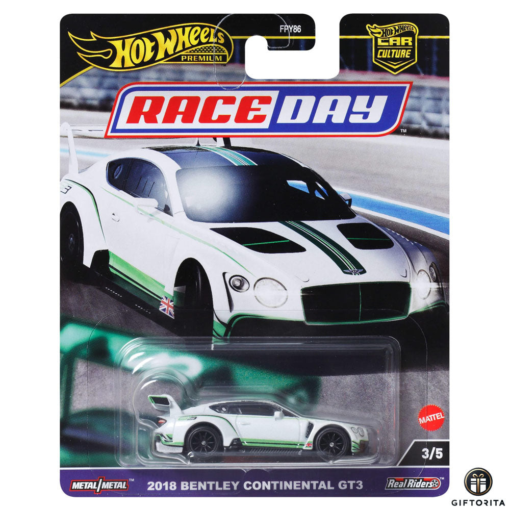 Hot Wheels Premium Single – Pop Culture # Race Day - 2018 Bentley Continental GT3 - 3/5 White & Green