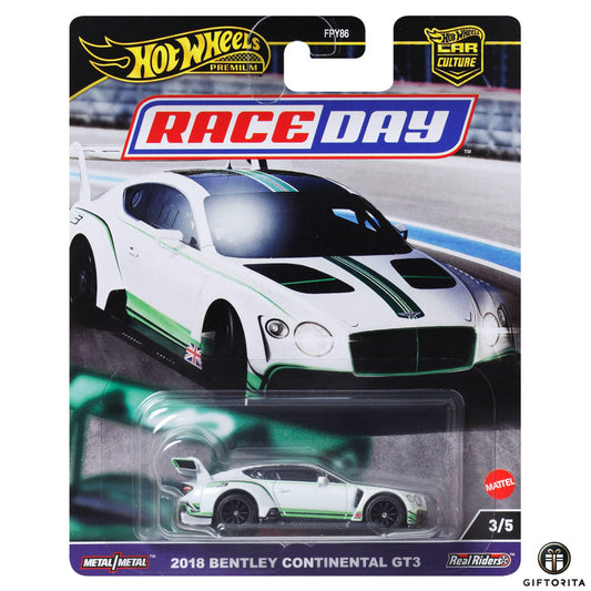 Hot Wheels Premium Single – Pop Culture # Race Day - 2018 Bentley Continental GT3 - 3/5 White & Green