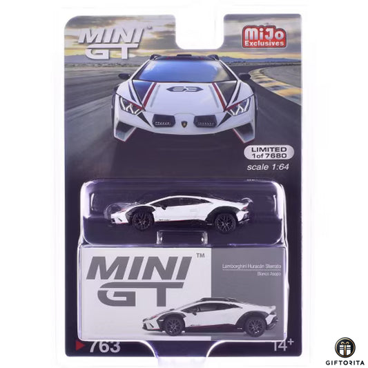 MINI GT 1:64 Die Cast # 763 (P00947) - Lamborghini Huracán Sterrato – Bianco Asopo – MiJo Exclusives