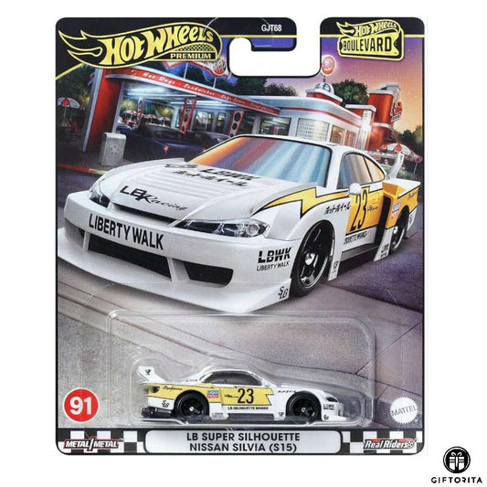 Hot Wheels Premium Single - Boulevard- LASUPER SILHOUETTE NISSAN SILVIA (S15) -#91 -White & Yellow