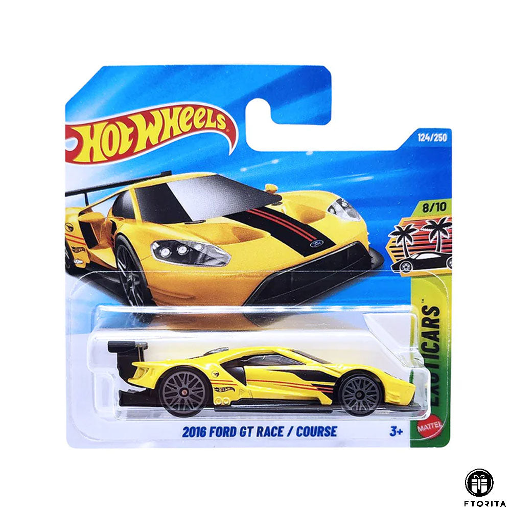 Hot Wheels Regular Short Card – 2016 FORD GT RACE / COURSE -8/10 & 124/250 - Yellow