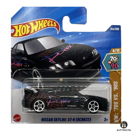 Hot Wheels Regular Short Card -  NISSAN SKYLINE GT-R (BCNR33) - 8/10 & 144/250 - Black