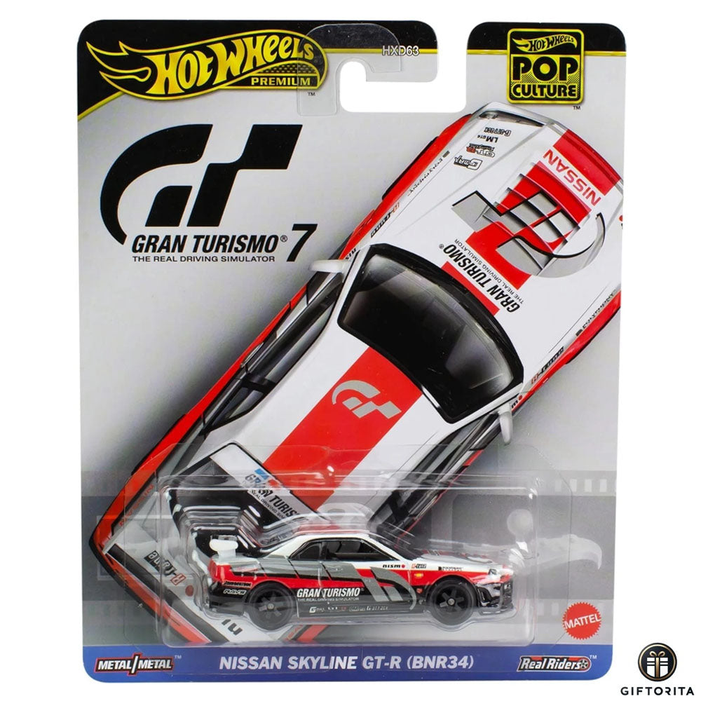 Hot Wheels Premium Singles -  Pop Culture - Gran Turismo 7 - Nissan Skyline GT-R (BNR34) - White & Red