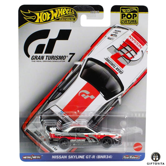 Hot Wheels Premium Singles -  Pop Culture - Gran Turismo 7 - Nissan Skyline GT-R (BNR34) - White & Red